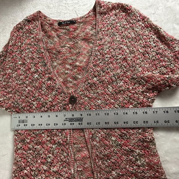 Nic + Zoe Womens V-Neck Short Sleeve Knitted Cardigan Sweater Medium Multicolor - Picture 6 of 7